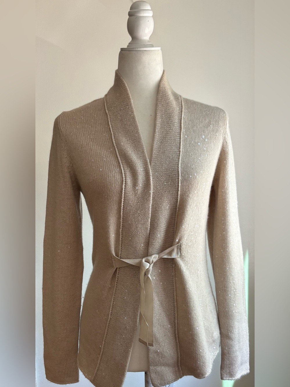 Brunello Cucinelli Luxury Open Front Cardigan Sweater L Natural Beige Cashmere L